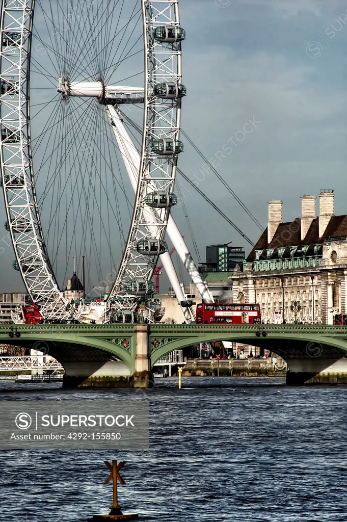 England, London, London Eye, Thames, Double-decker bus