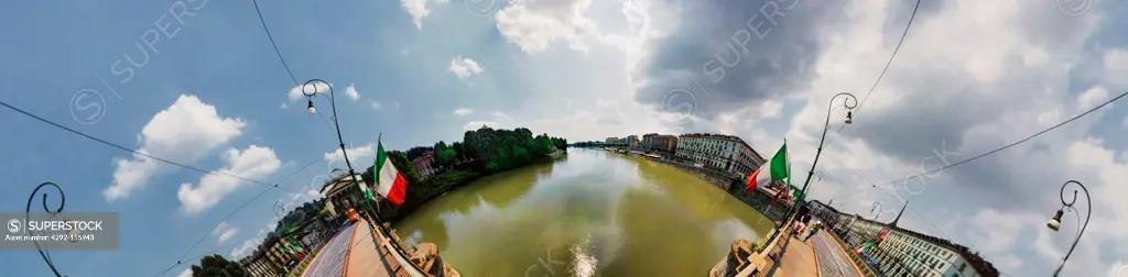 Italy, Piedmont, Turin, River Po, distorted view