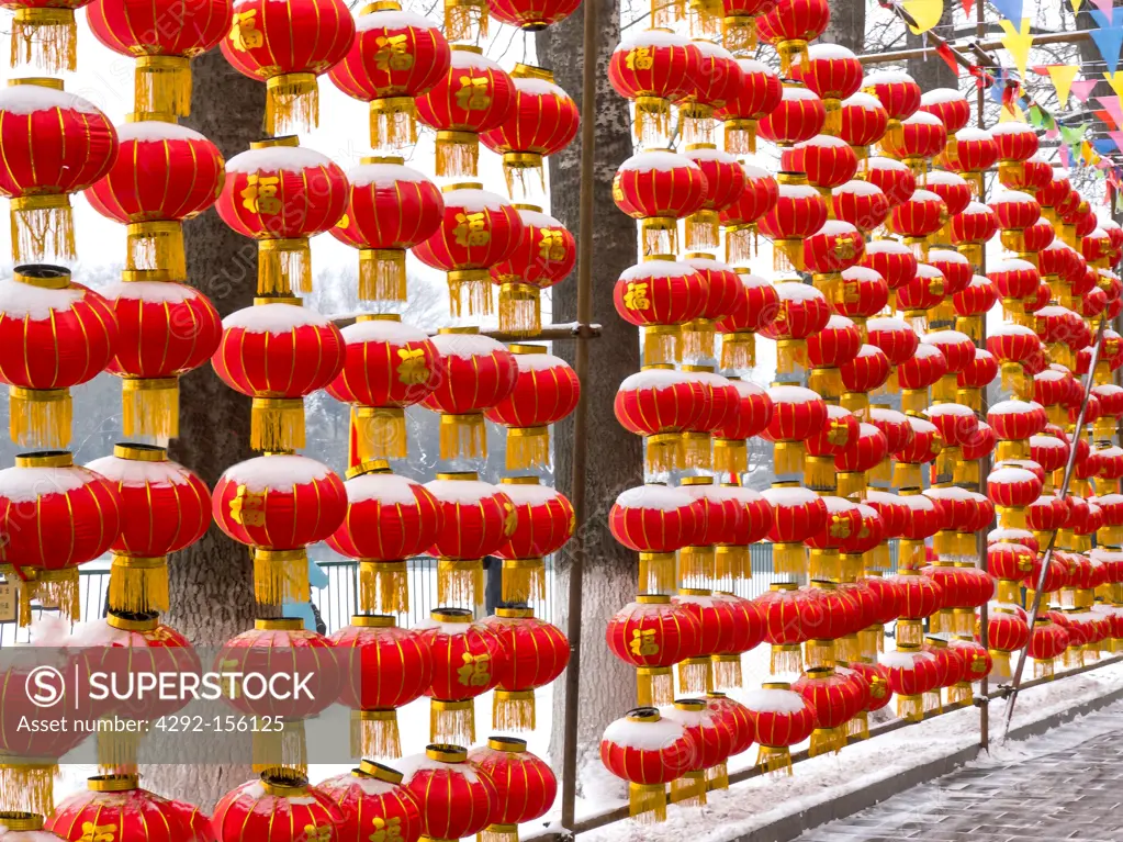 Red Lamps in Winter, Beihai Park, Beijing, China