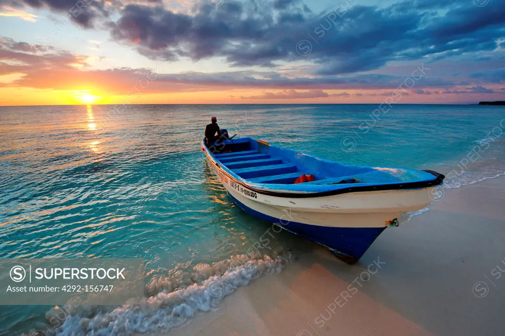 Dominican Republic, national Park de Jaragua, boat on the beach