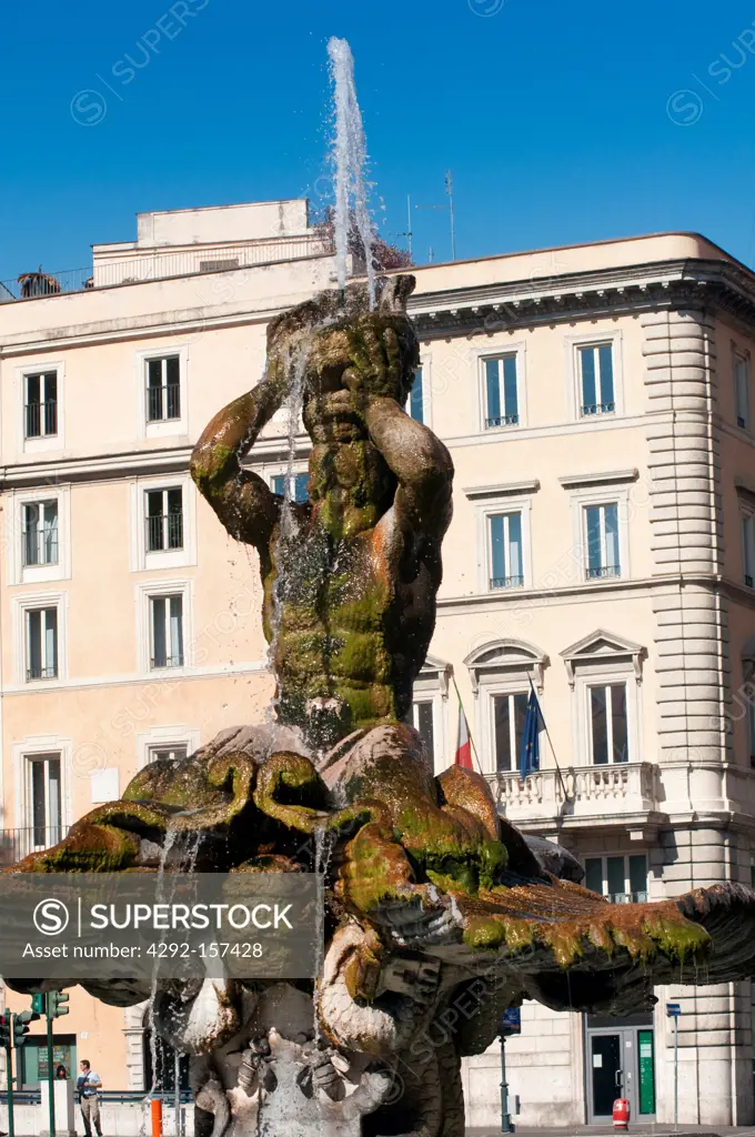 Italy, Lazio, Rome, Barberini Square, Fountain of Triton by Gian Lorenzo Bernini