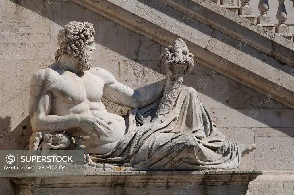 Italy, Lazio, Rome, Capitol Rome, Piazza del Campidoglio, Tiber River Marble Statue