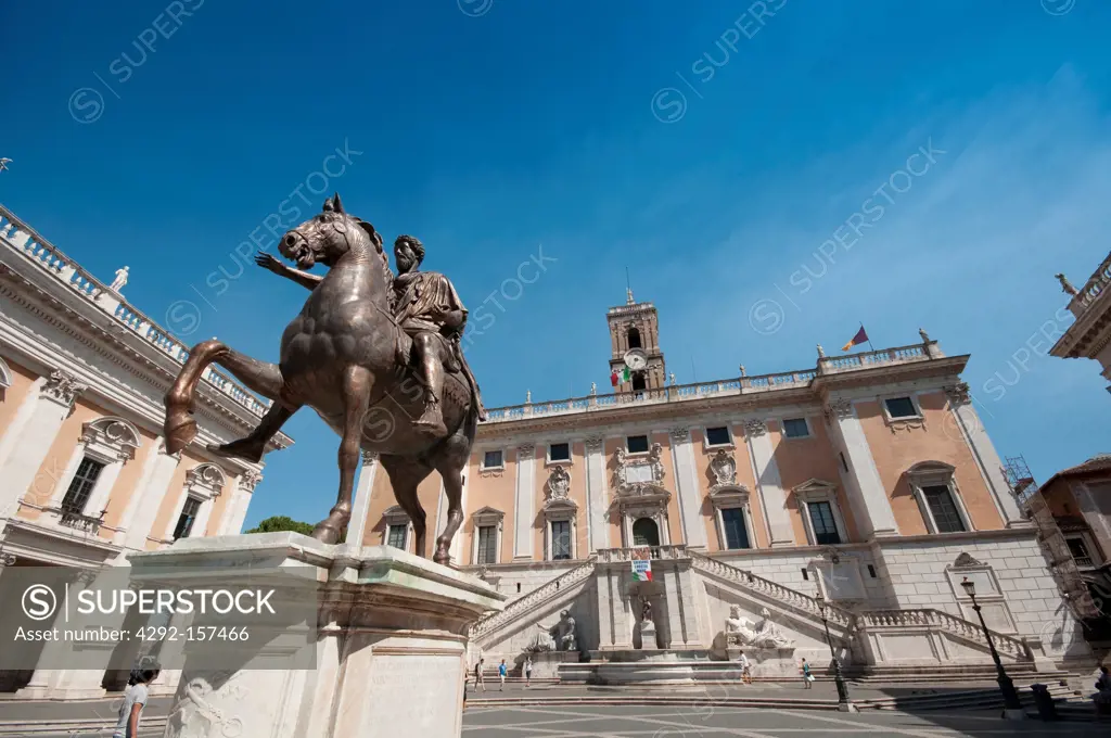 Italy, Lazio, Rome, Capitolium Square, Marcus Aurelius Equestrian Bronze Statue, Replica