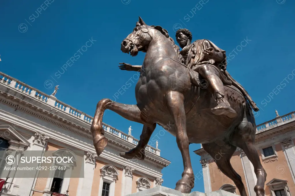 Italy, Lazio, Rome, Capitolium Square, Marcus Aurelius Equestrian Bronze Statue, Replica