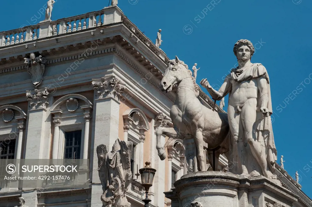 Italy, Lazio, Rome, Capitol Rome, Piazza del Campidoglio, Dioscuri Marble Statue