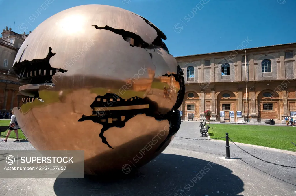 Italy, Lazio, Rome, Vatican, Vatican Museums, Cortile della Pigna, the Sfera By Arnaldo Pomodoro Artist