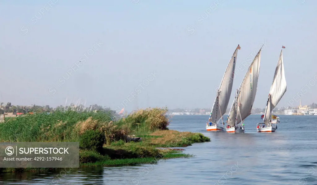 Egypt, Luxor, Boat on Nile river