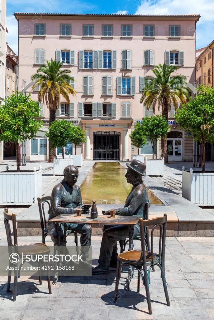 France, Toulon, Raimu square, 'The card gamers' sculpture of Marcel Pagnol