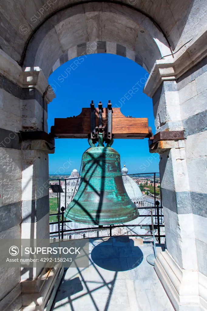 Italy, Pisa, Piazza Dei Miracoli, bells on the top of the Leaning Tower