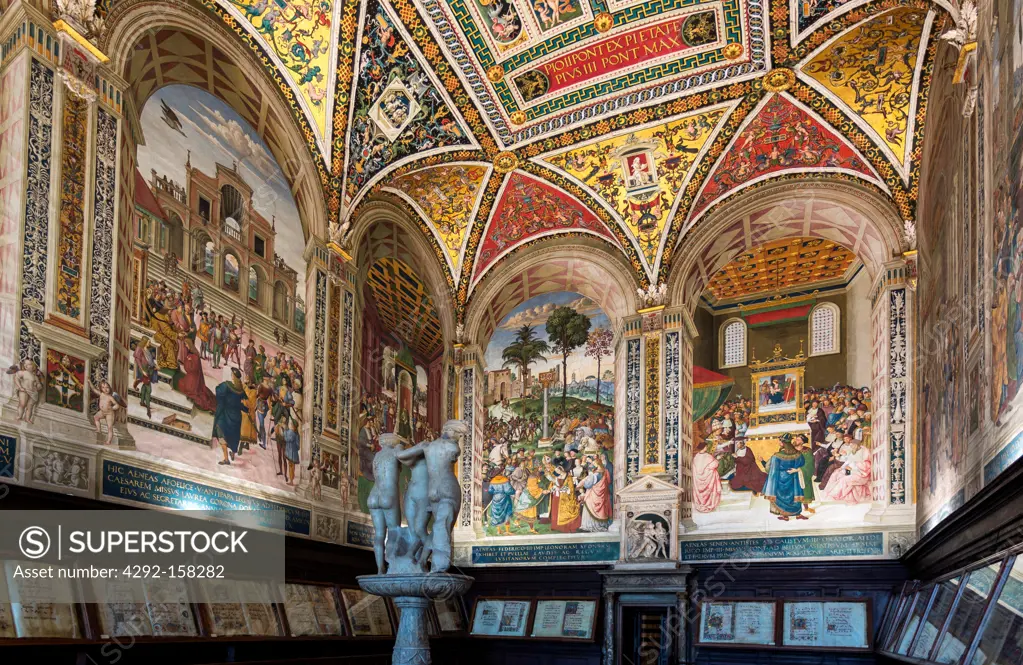 Italy, Siena, the Piccolomini library with frescos by Pinturicchio in the Duomo