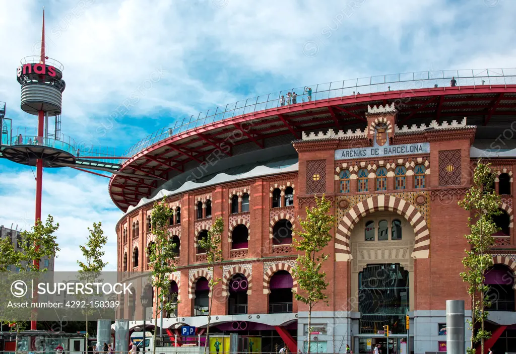 Spain, Barcelona, the Arenas, an ancient plaza de toros (bullring) converted into shopping center by the architect Richard Rogers.