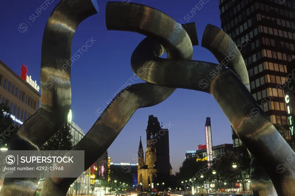 Sculpture Berlin with Kaiser Wilhelm Memorial Church in Berlin