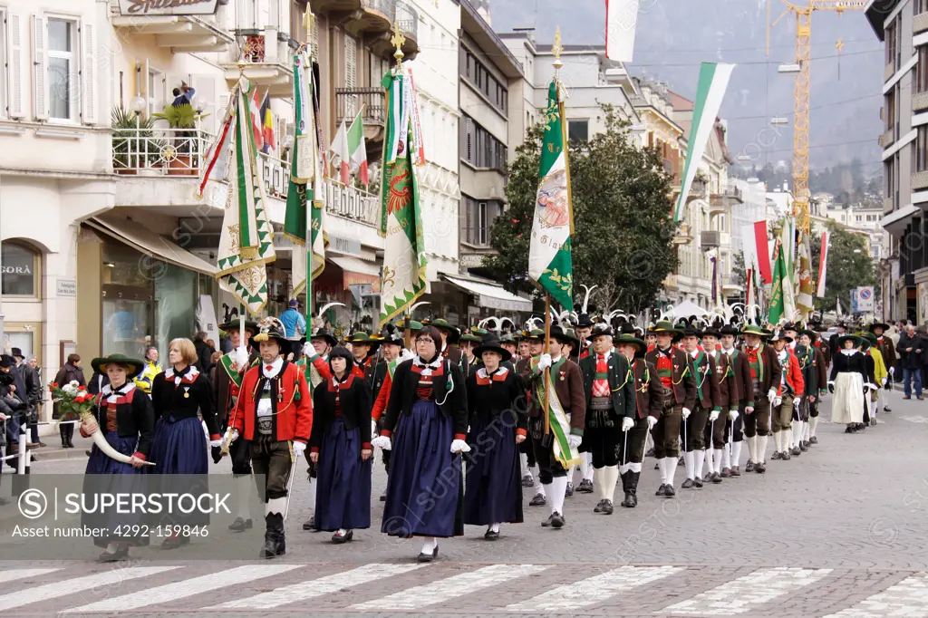 Italy, Trentino Alto Adige, Merano, traditional Schutzen parade