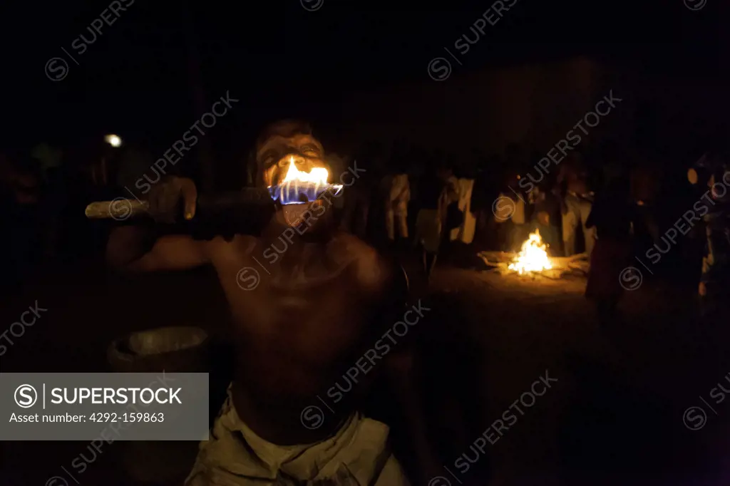 Africa, Togo, Sokodè fire dance of Them tribe, voodoo ritual