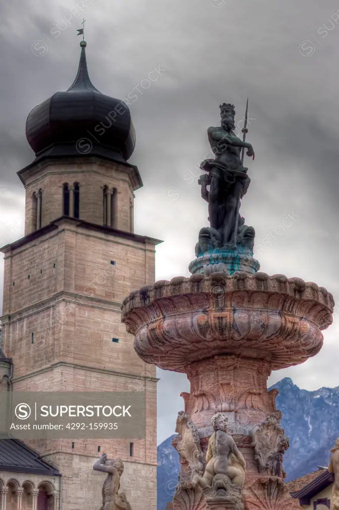 Italy, Trentino Alto Adige, Trento, Neptune fountain in Duomo square