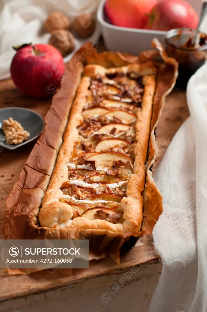 savory cake with apple and camembert cheese