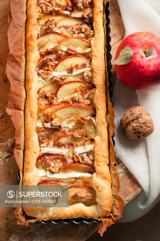 savory cake with apple and camembert cheese