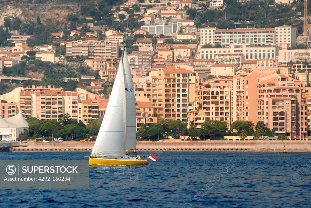Principality of Monaco, the city of Montecarlo view from the sea