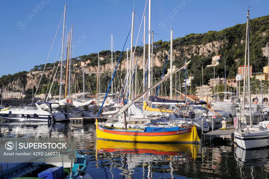 France, French Riviera, the tourist harbour of Villefranche sur Mer