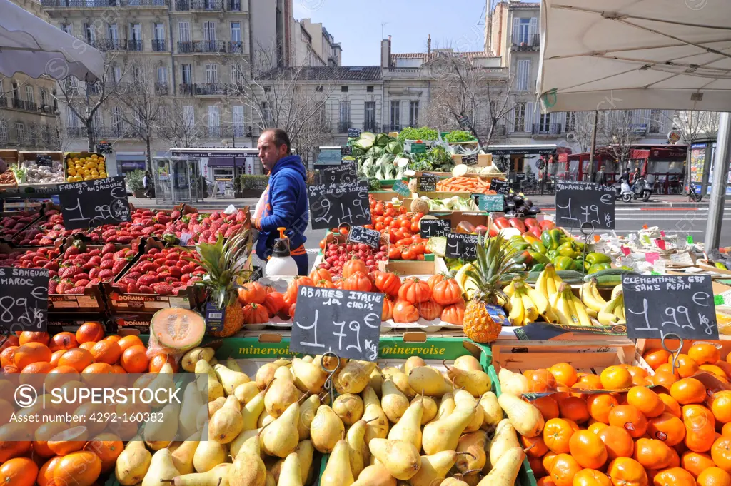 France, Marseille, fruit and vegetable market in Castellane square