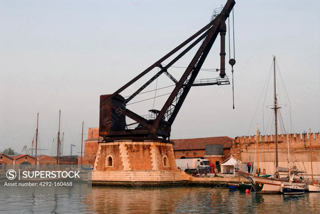 Italy, Venice, the Arsenal, ancient hydraulic crane Armstrong Mitchell