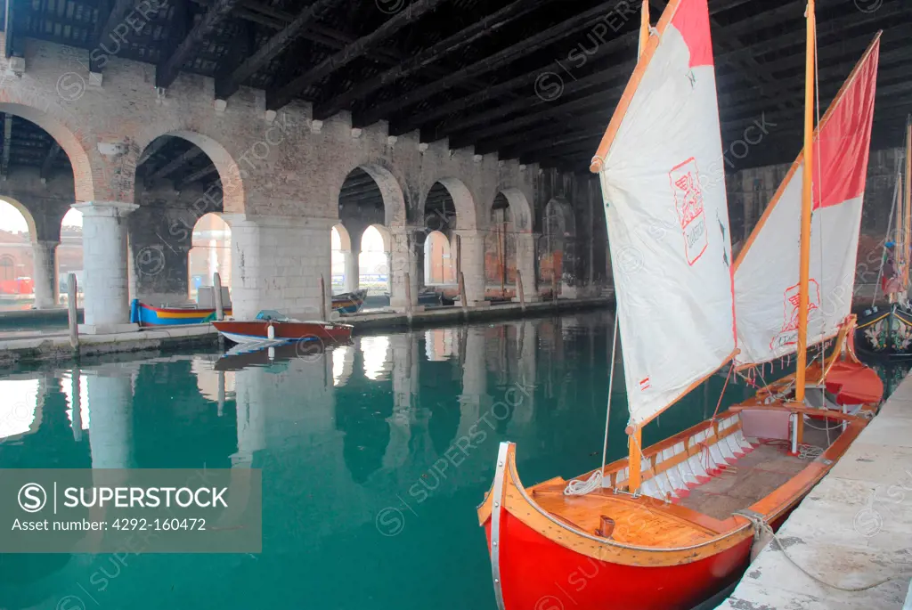 Italy, Venice, the Arsenal, ancient typical sailing boats