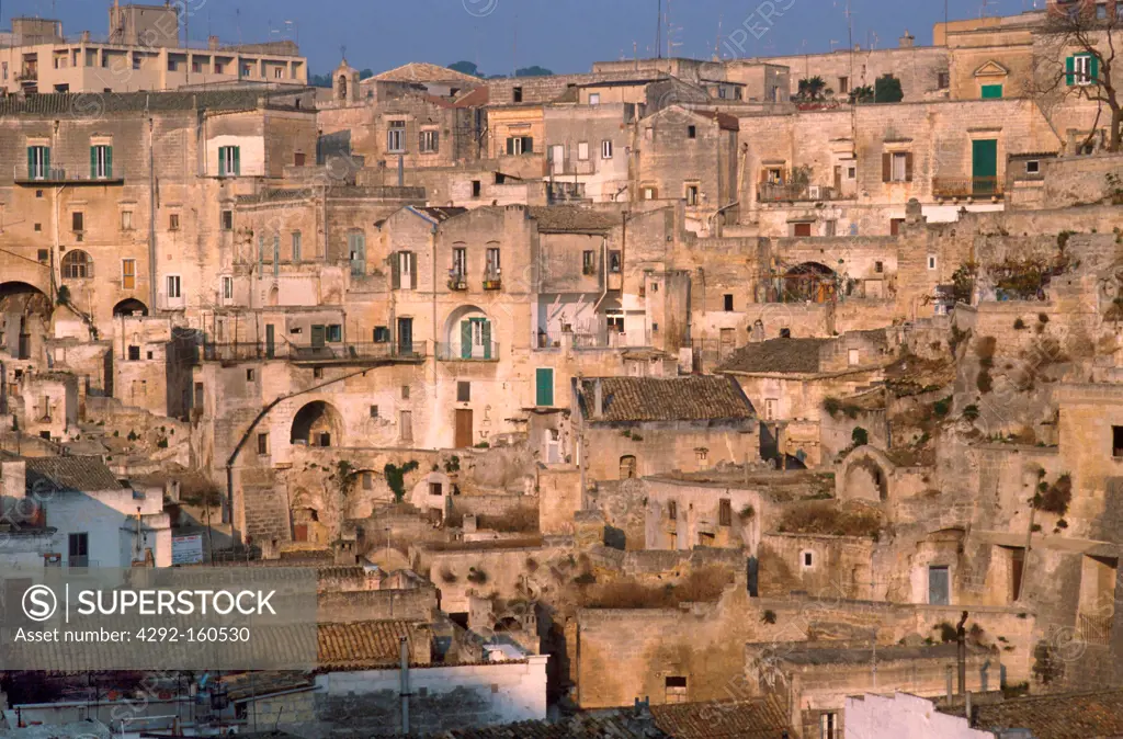 Italy, Basilicata, the Sassi di Matera, example of troglodyte settlement in the Mediterranean region, inserted in the UNESCO World Cultural Heritage Treaty