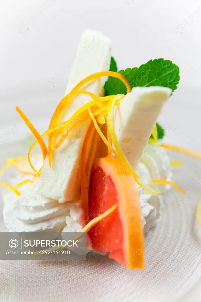 ice cream with citrus and mint syrup