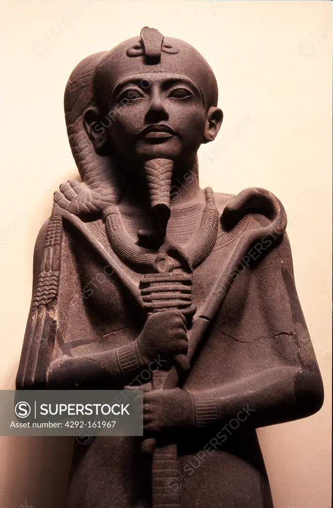 Egypt, Cairo, The Egyptian Museum, stone statue of pharaoh