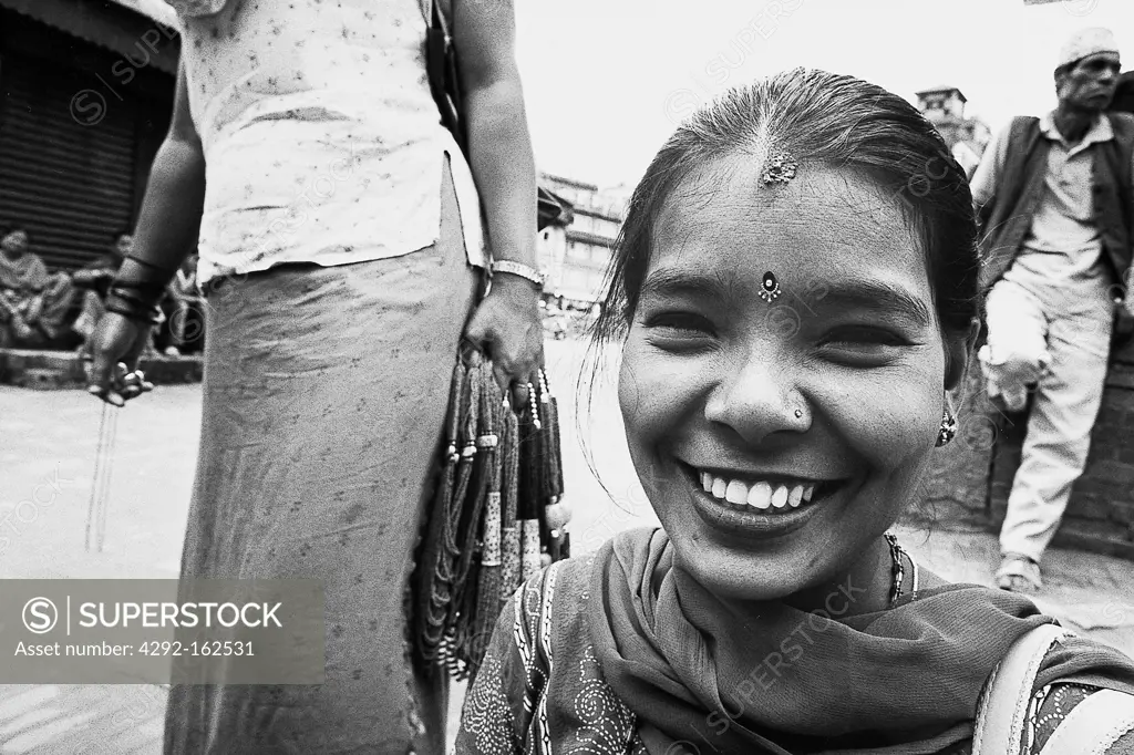 Nepal, Katmandu. Portrait of a woman