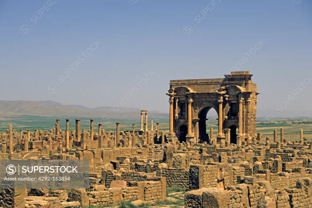 algeria, West Gate Roman site of Timgad UNESCO World Heritage Site Algeria