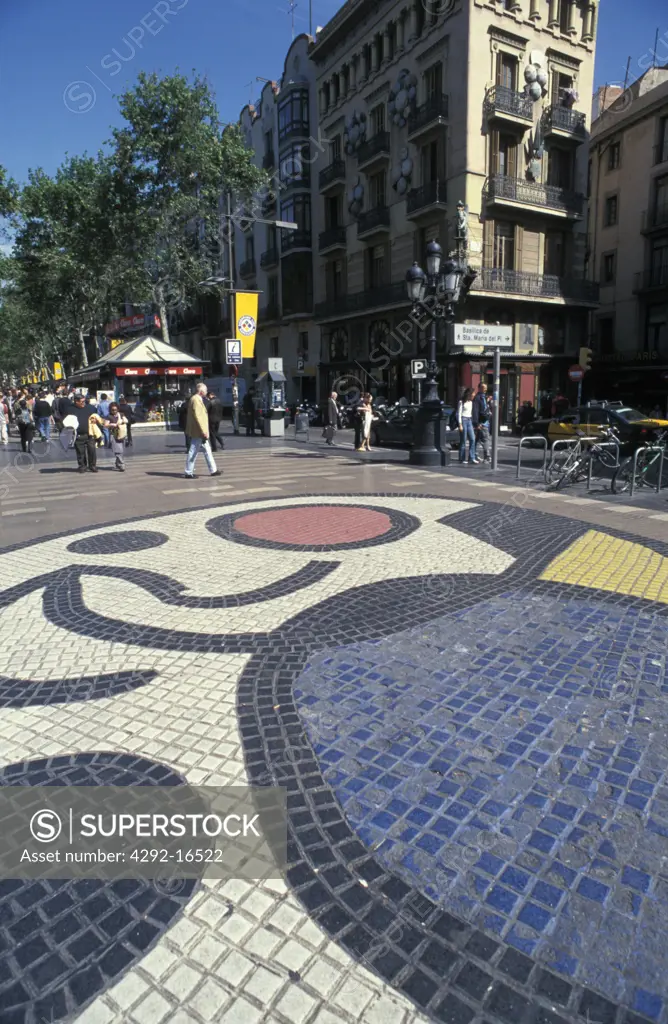 Europe, Spain,Catalonia, Barcelona, Ramblas,Miro' Mosaic