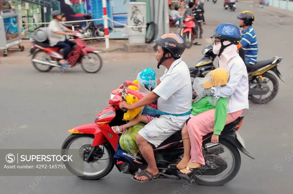 Vietnam, Ho Chi Minh City, Family on motorbike, Ho Chi Minh City