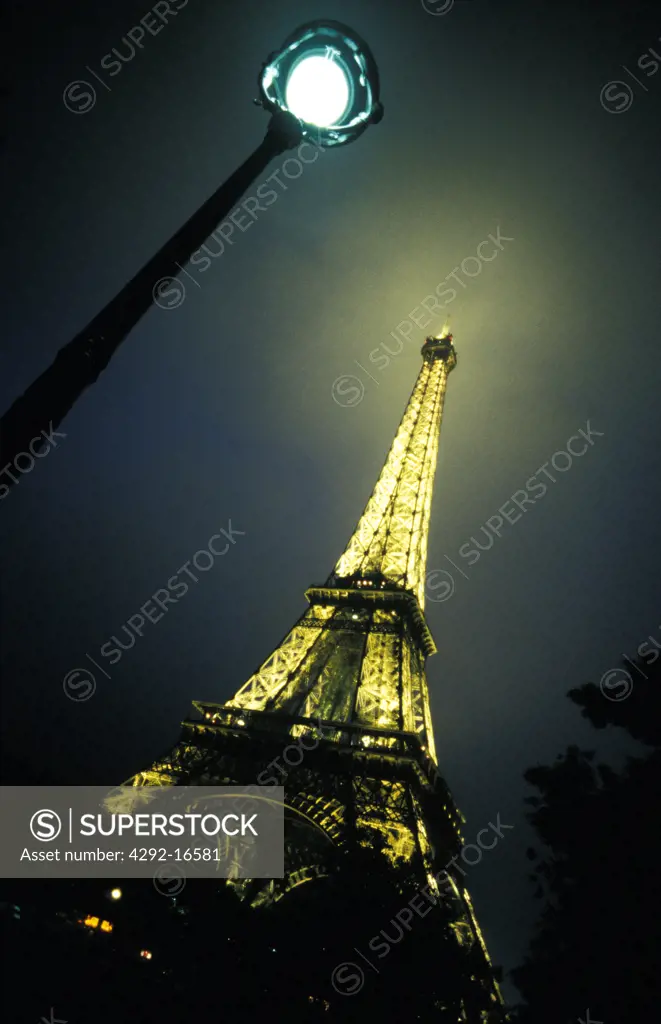 France - Paris, Night scene with the Tour Eiffel and street lamp