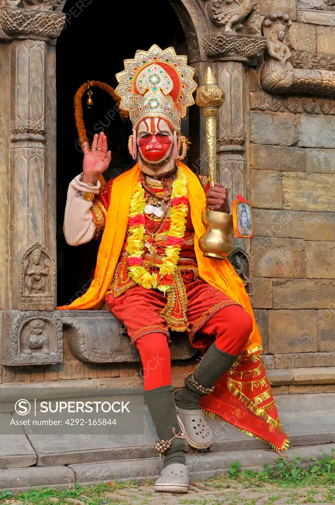 Nepal, Kathmandu, Holy Man Dressed as Hanuman