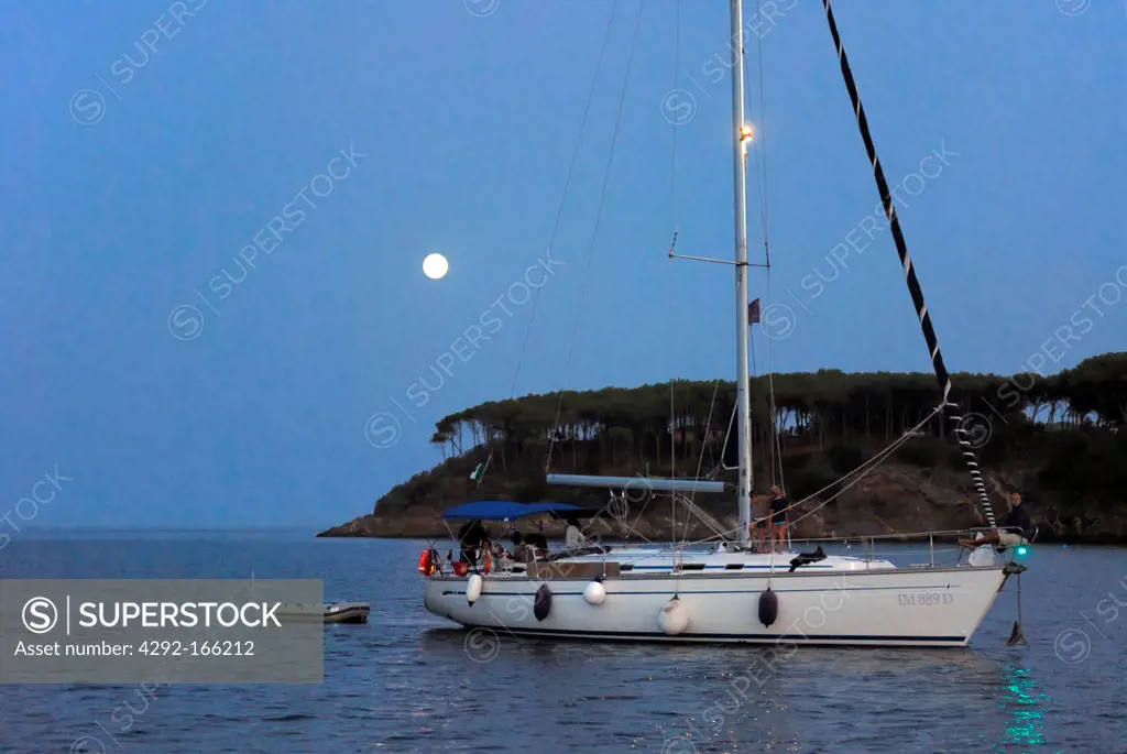Italy, Tuscany, Elba Island, yachts anchored in the gulf of Portoferraio