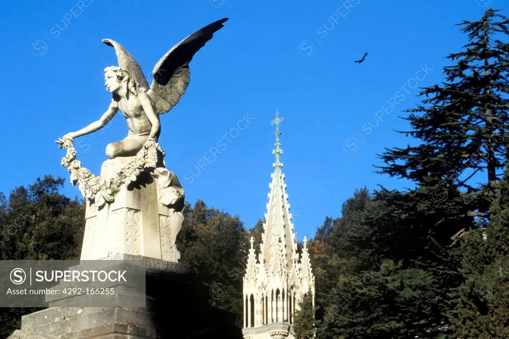 Italy, Liguria, Genoa, monumental Cemetery of Staglieno, statues and graves in Liberty and Art-Deco style