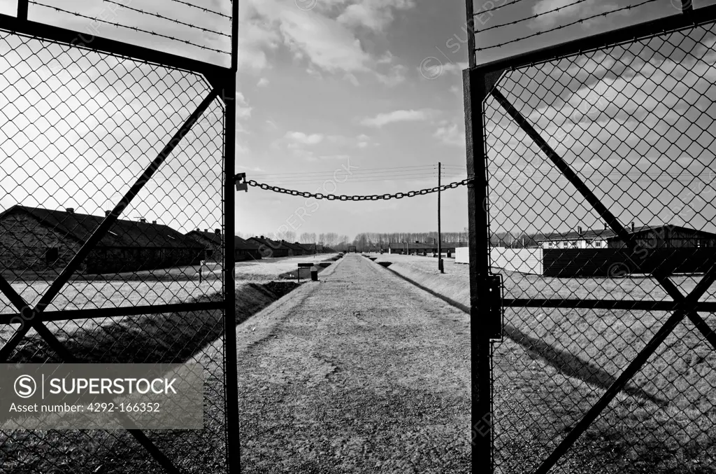 Poland, Monowitz, Auschwitz, Gate - Birkenau