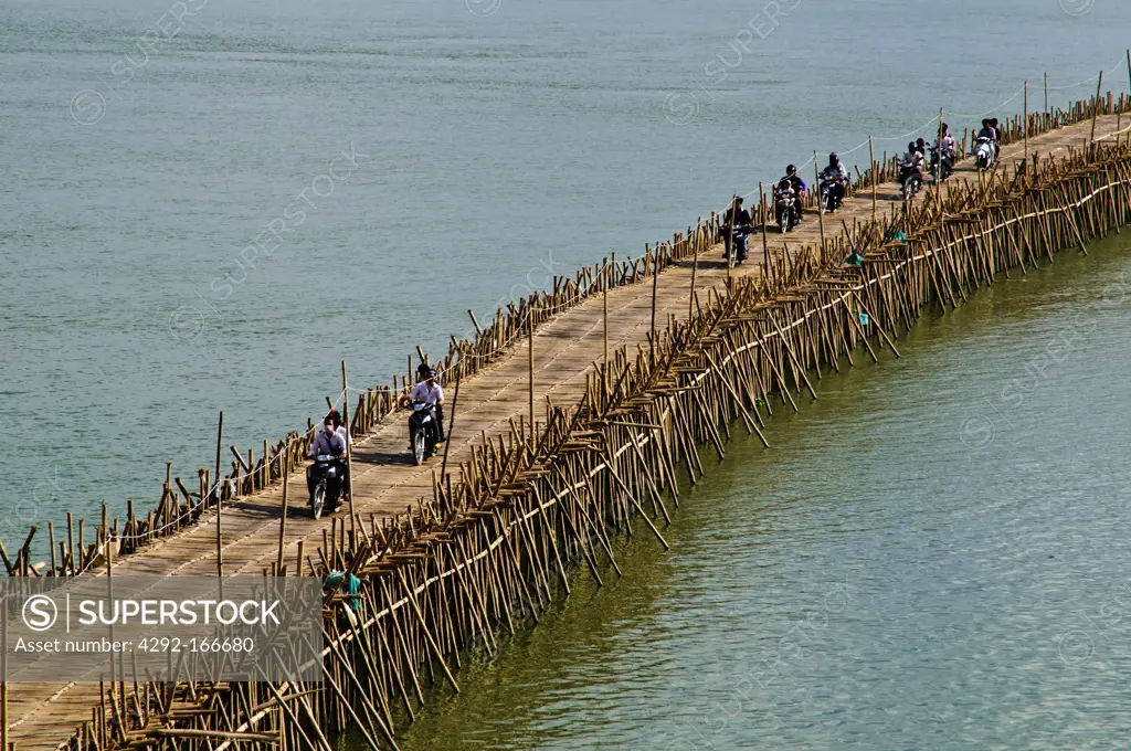 Bamboo bridge at Kompong Cham, Cambodia