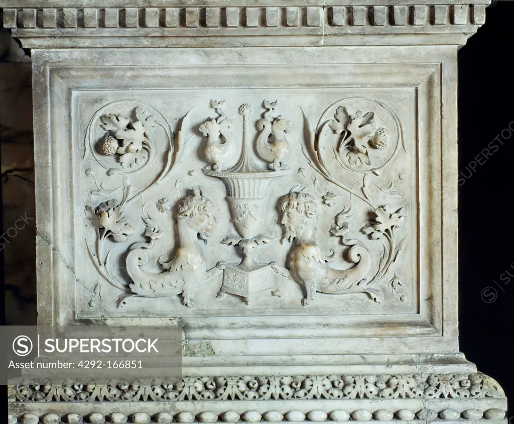 Italy, Veneto, Venice. Santa Maria dei Miracoli, marble bas relief