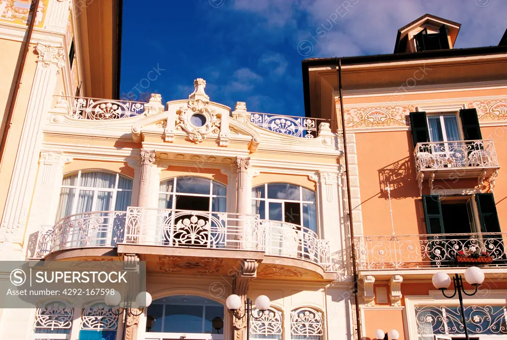 Italy, Liguria, Camogli, façade of buildings