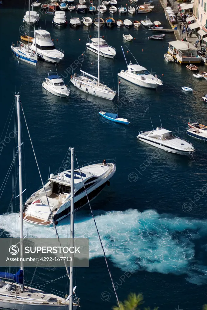 Italy, Liguria, Portofino, yachts and boats at the harbour