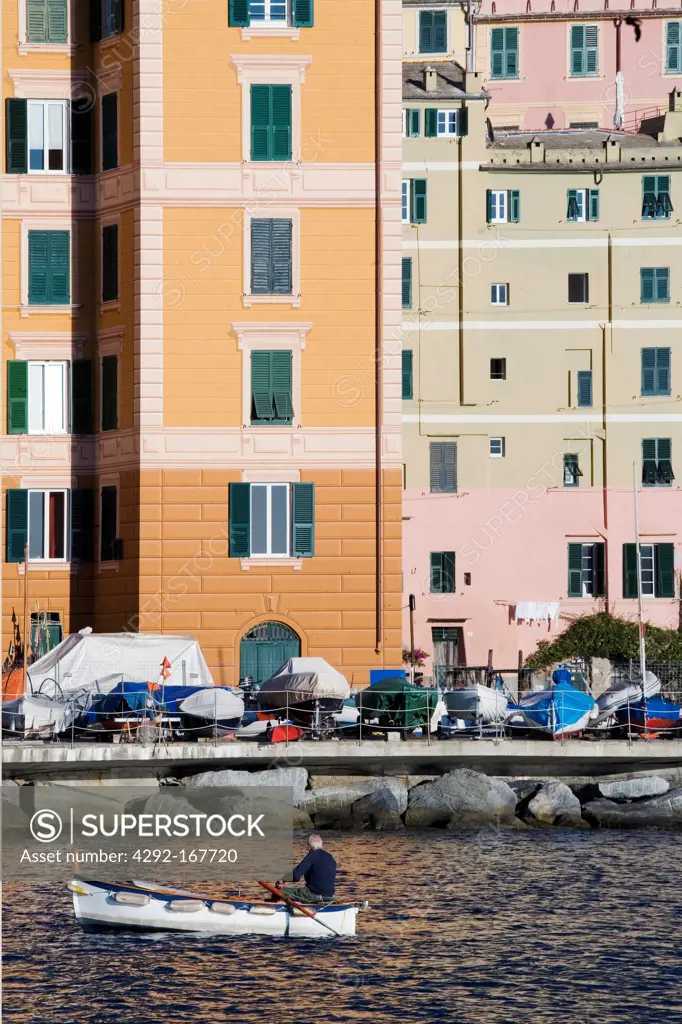 Italy, Liguria, Camogli, the buildings over the sea