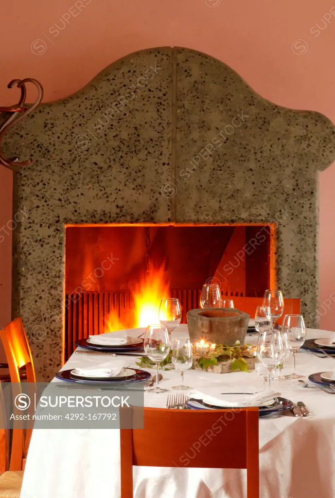 Fireplace and dining room