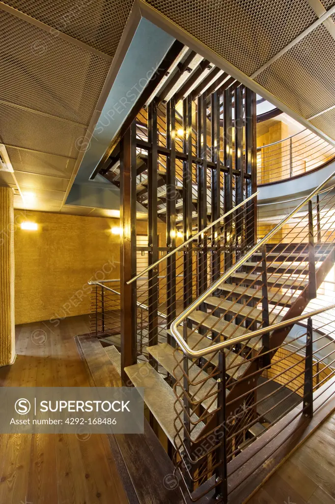 Italy, Piedmont, Bra, Cantine Ascheri Hotel, staircase