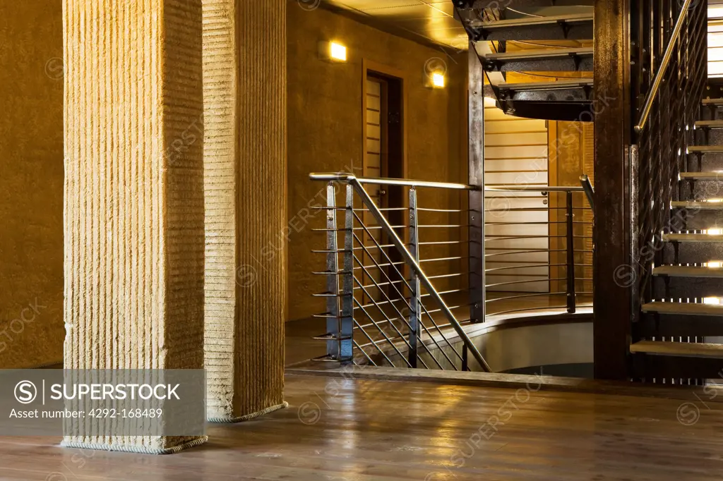 Italy, Piedmont, Bra, Cantine Ascheri Hotel, staircase