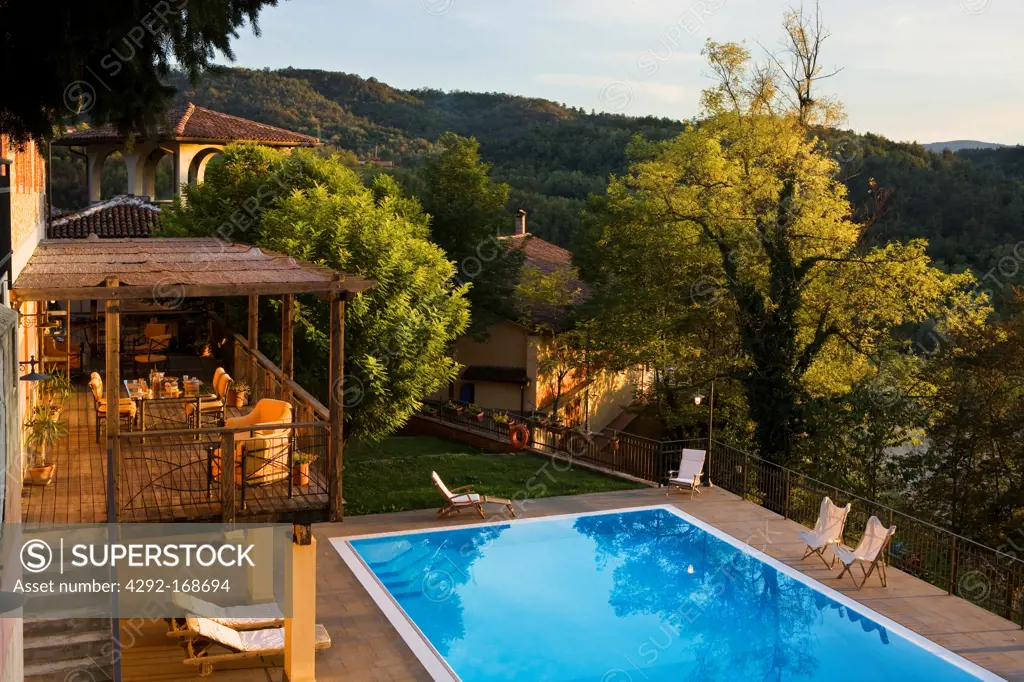 Italy, Piedmont, Cremolino, Casa Wallace hotel, the swimming pool