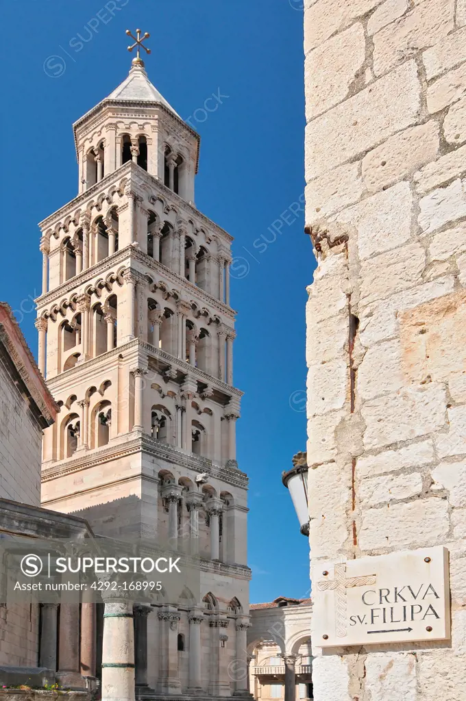 Croatia, Split, Bell tower of the cathedral of Saint Doimus, Split
