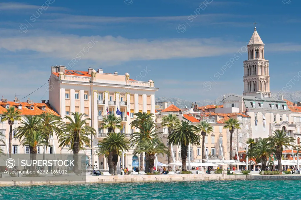 Croatia, Split, Riva Promenade, Bell tower, Italian and British embassy and consulates in Split Croatia