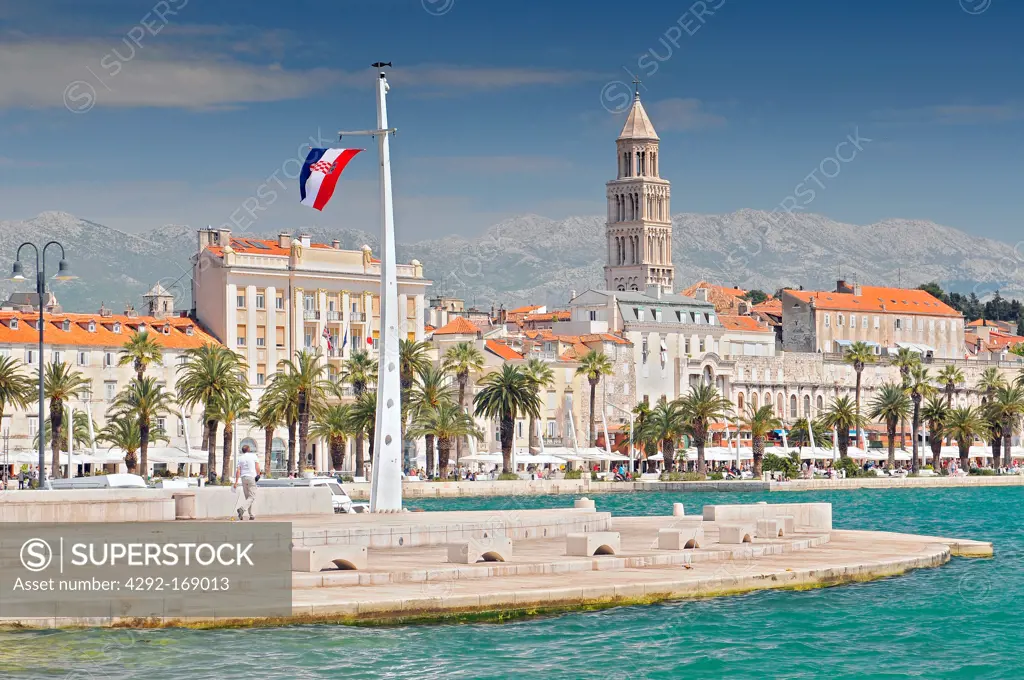 Croatia, Split, Riva Promenade, Bell tower, Italian and British embassy and consulates in Split Croatia
